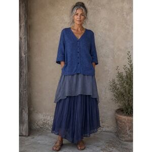 URU Silk Cardigan Floral‎ Buttons Blue OS